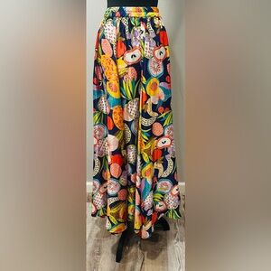 Her Destiny - Vibrant Tropical Print Maxi Skirt - Navy Multicolor